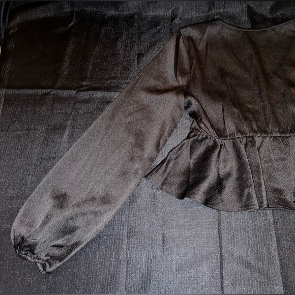 All in Favor Tie Front Satin Peplum Top in Black - Picture 10 of 10